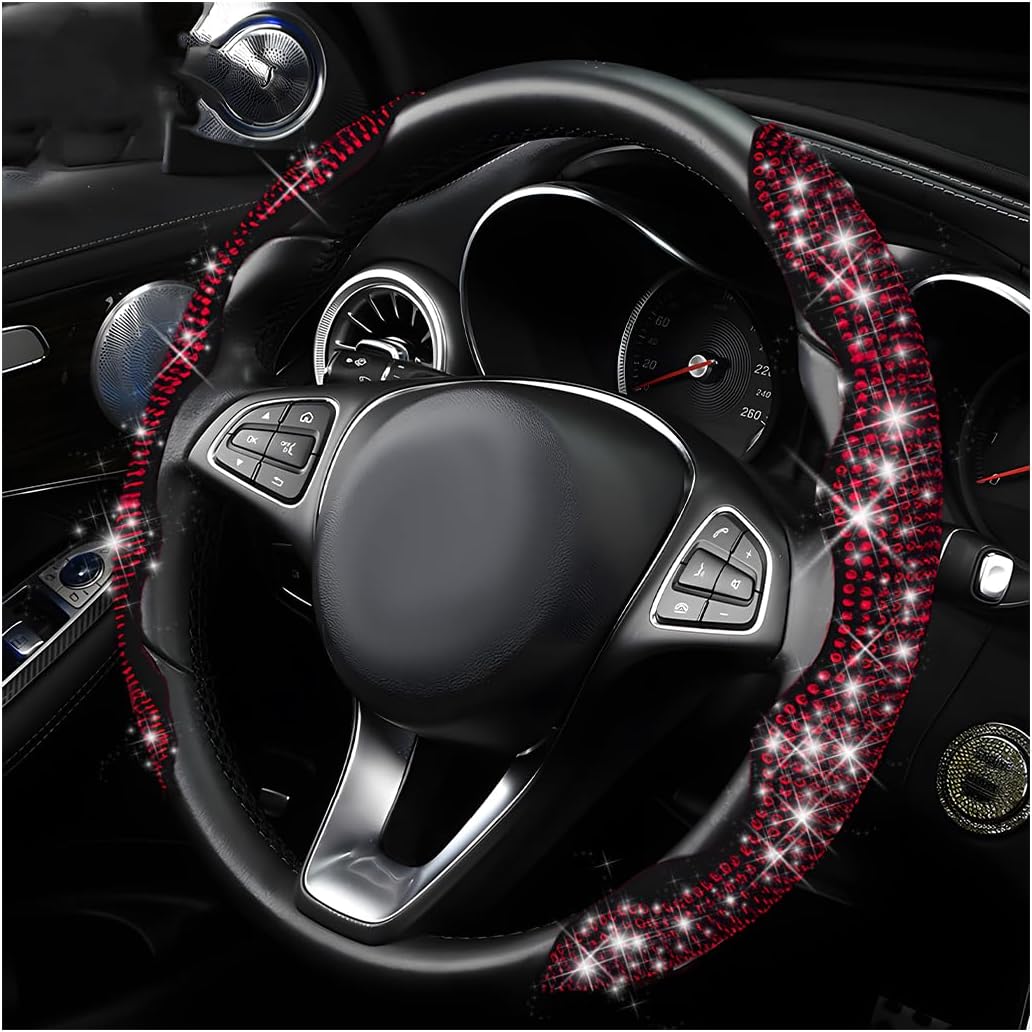 Yourkar 2 PCS Steering Wheel Cover, 15 Inches Crystal Diamond Bling Cover for Auto Steering Wheels, Safety Non-Slip Universal Fit Sparkly Steering Wheel Cover, Car Accessories (Pink)