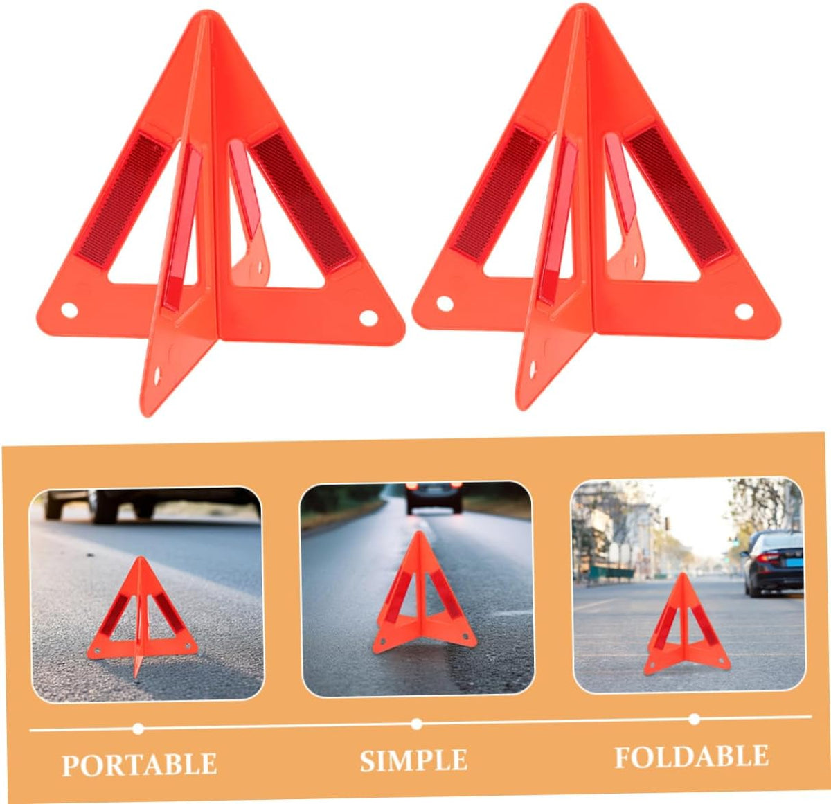 GANAZONO 5pcs Triangle Warning Signs Plastic Reflective Roadside Auto
