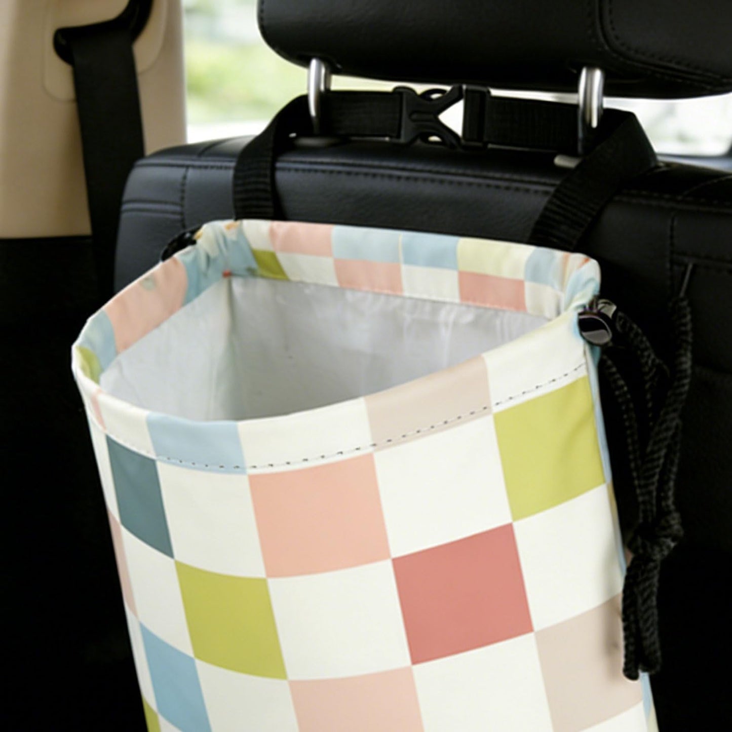 Colored chessboard Car Trash Bag - Waterproof Car Trash Bag Hanging Leakproof Car Garbage Bag - Washable Reusable Trash Bag For Car Interior Hanging Organizer Storage Vehicle Travelling Camping