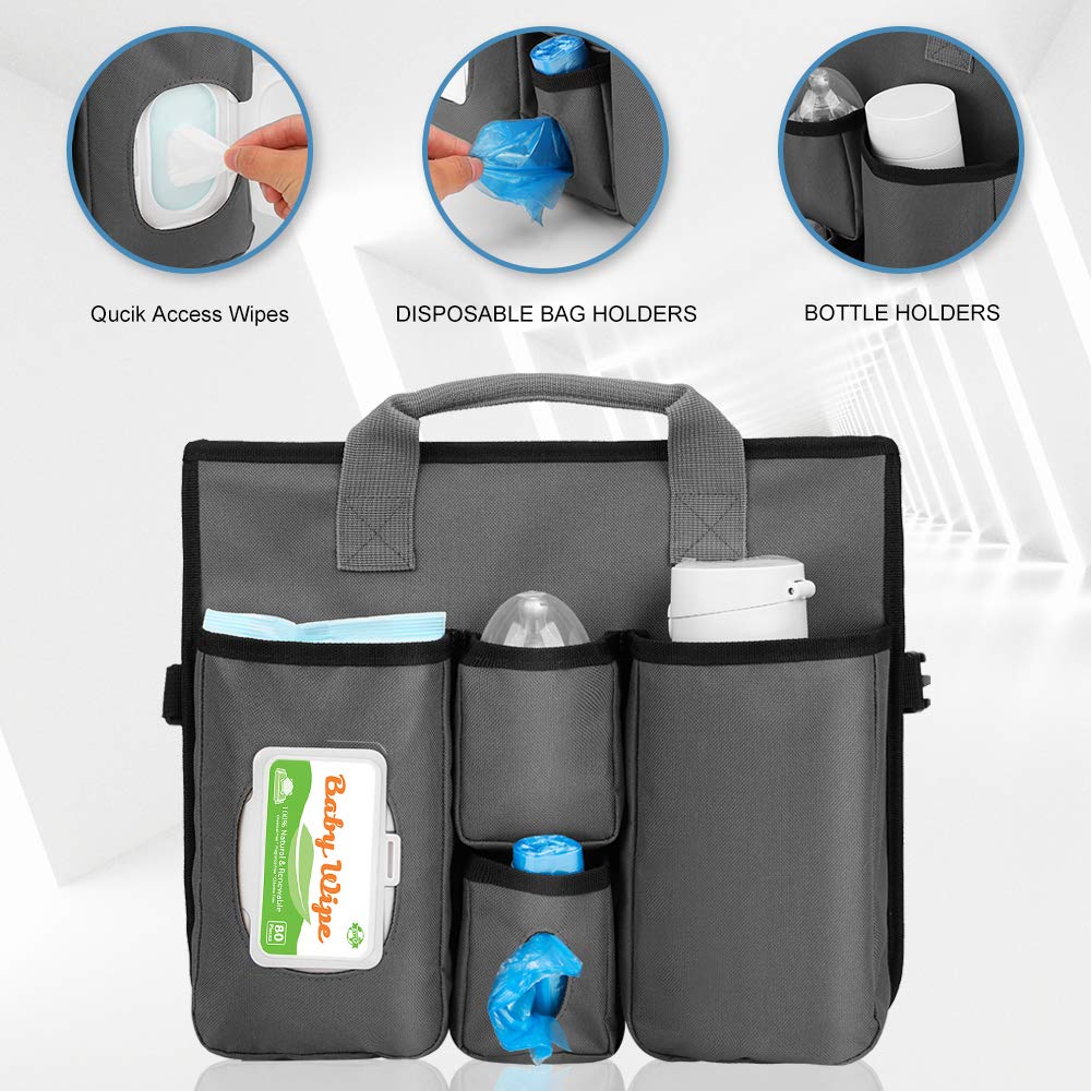 Collapsible Trunk Organizer &amp; Diaper Changing Station, Baby Diaper Caddy Organizer with Movable Dividers, Easy-to-Reach for Back Seat Travel Car Organizer, Waterproof Car Trunk Organizer Groceries