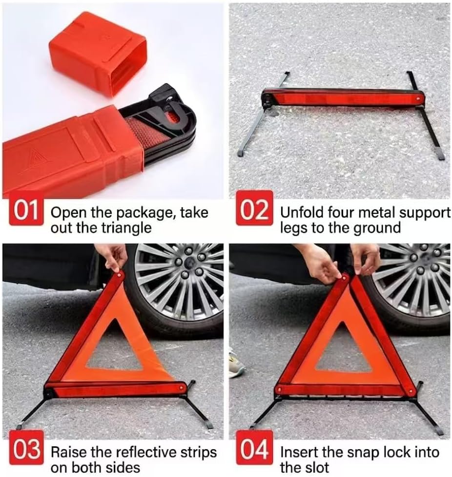 Warning Triangle for 2019-2025Dodge RAM 1500, Emergency Reflective Triangles Roadside Hazard Safety Triangle Reflector Box Stand