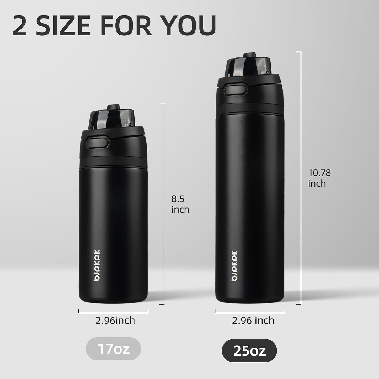 BJPKPK 25oz Insulated Water Bottle with 2-1 Straw Spout Lid, Stainless Steel Metal Water Bottles with Carry Handle, BPA Free, Leak-Proof, Fits in Car Cup Holder, Thermo for Sports,Black