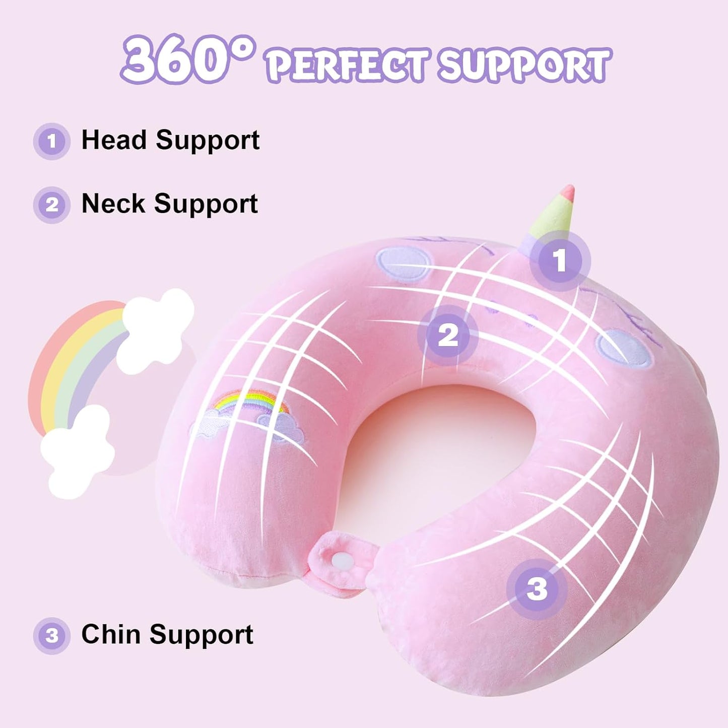 Cirorld Travel Pillow for Kids Adult Cute Neck Pillow for Traveling Memory Foam Airplane Pillow Sleep Mask Animal Flight Pillow Head Rest Neck Support for Cars Long Flights (Pink, 9-12 Y/O)