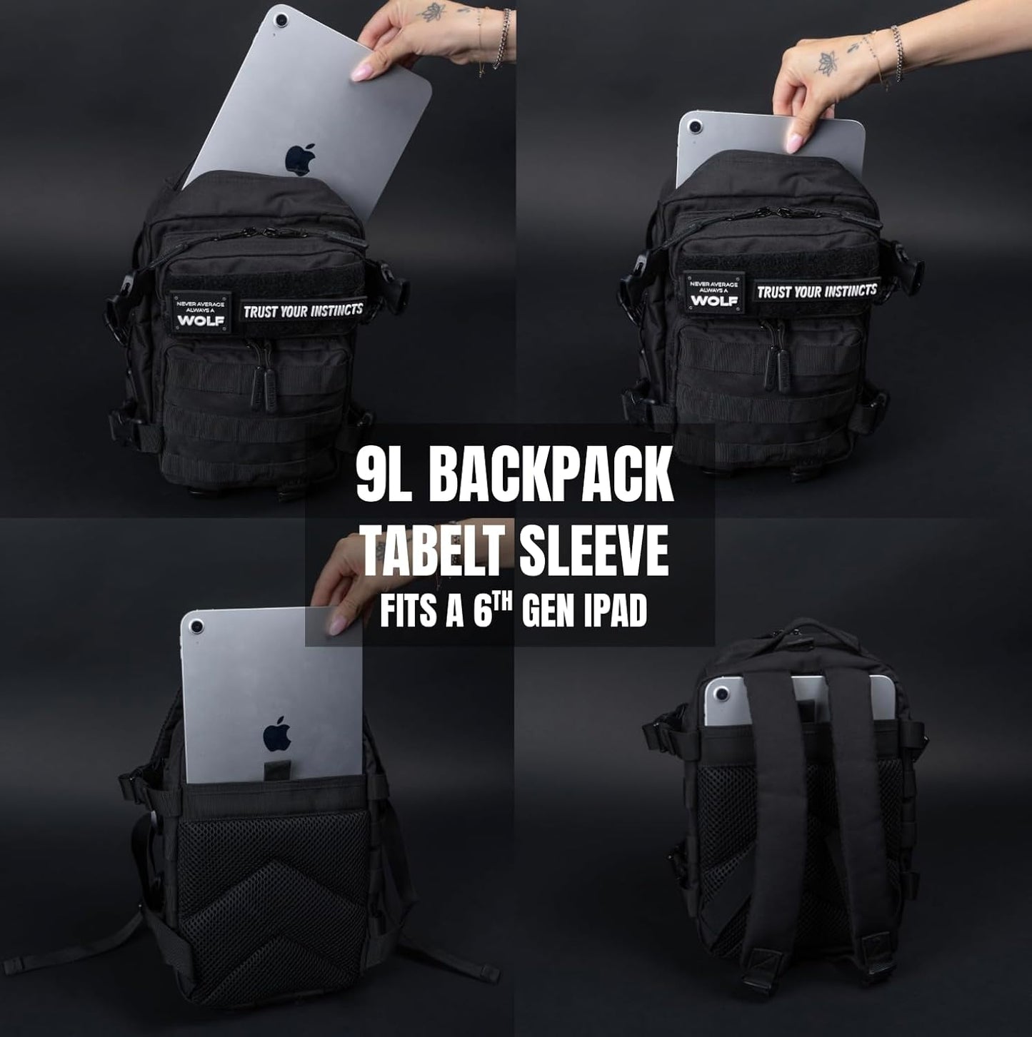 WOLFpak 9L Mini Tactical Backpack for Men & Women | Compact Everyday Carry Bag for Gym, School, Travel | Durable, Water-Resistant Daypack w/Molle System & Patch Panel (Alpha Black White Accents)