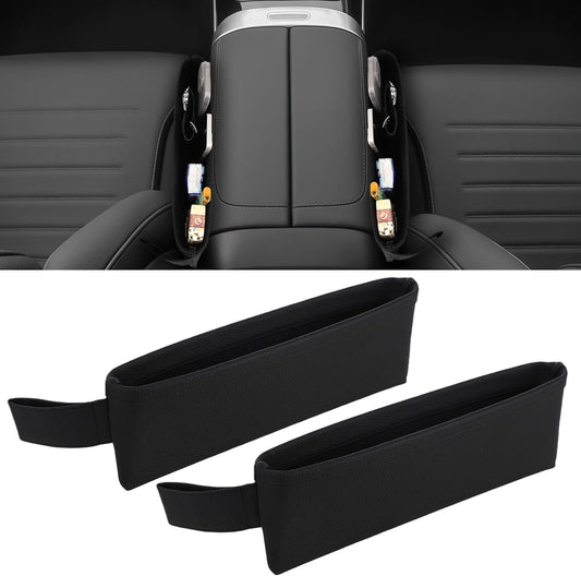 OMISTAR 2 PCS Car Seat Gap Organizers - PU Leather Car Console Side Pocket, Universal Car Seat Gap Filler Storage Box for Phone Keys Wallet Sunglasses, Car Interior Accessories Seat Catcher