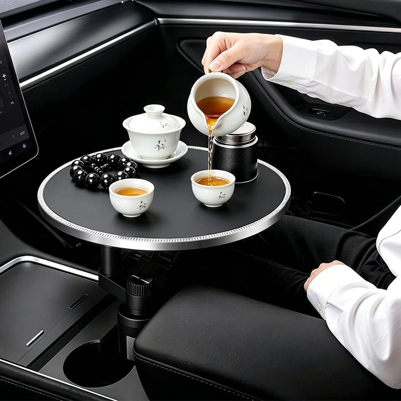 SYDSZ Car Cup Holder Tray, Center Console Mount Car Food Tray Table for Eating, 11 LBS Load Capacity Cup Holder Expander, Universal Car Tray for Drinks, Meals, Laptop, Fits Most Vehicles