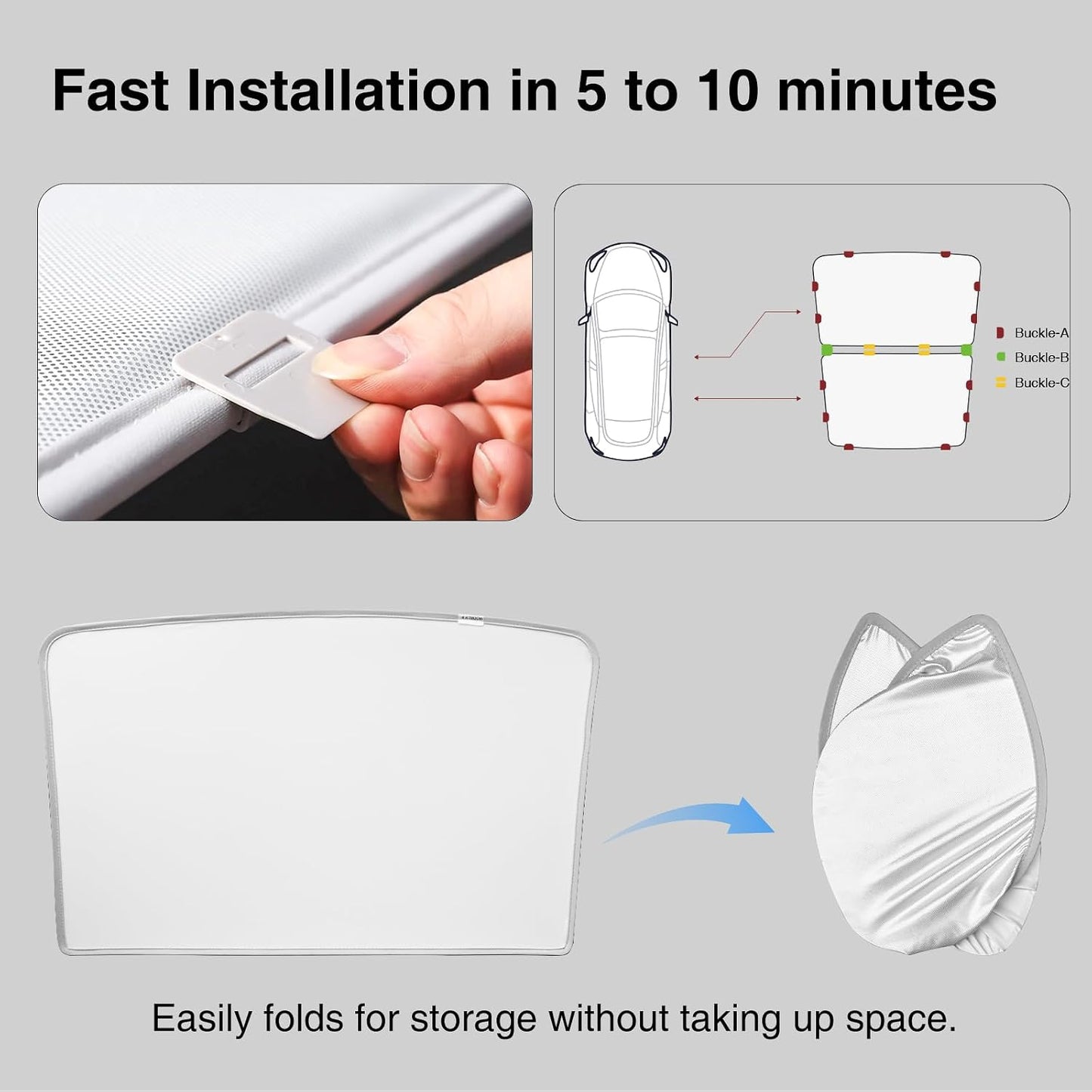AAMHHM 2019-2024 Tesla Model Y Sunshade Roof, [No Sag & No Gaps] Nano Ice-Crystal Coatings Glass Roof Sun Shade, 60s Installation Heat Insulation Foldable Sunroof Cover Accessories, Gray