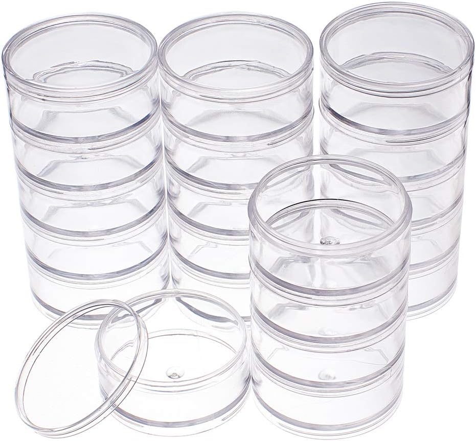 BENECREAT 60ML Stackable Round Plastic Containers 4 Column(5 Layer/Column) Bead Storage Jars for Beads, Buttons, Crafts and Small Findings