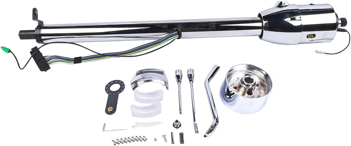 32" Chrome Automatic Tilt Steering Column Floor Shift Replacement for Chevy GM Hot Rod No Key w/ 9 Hole Adapter R91002C-32 Stainless Steel