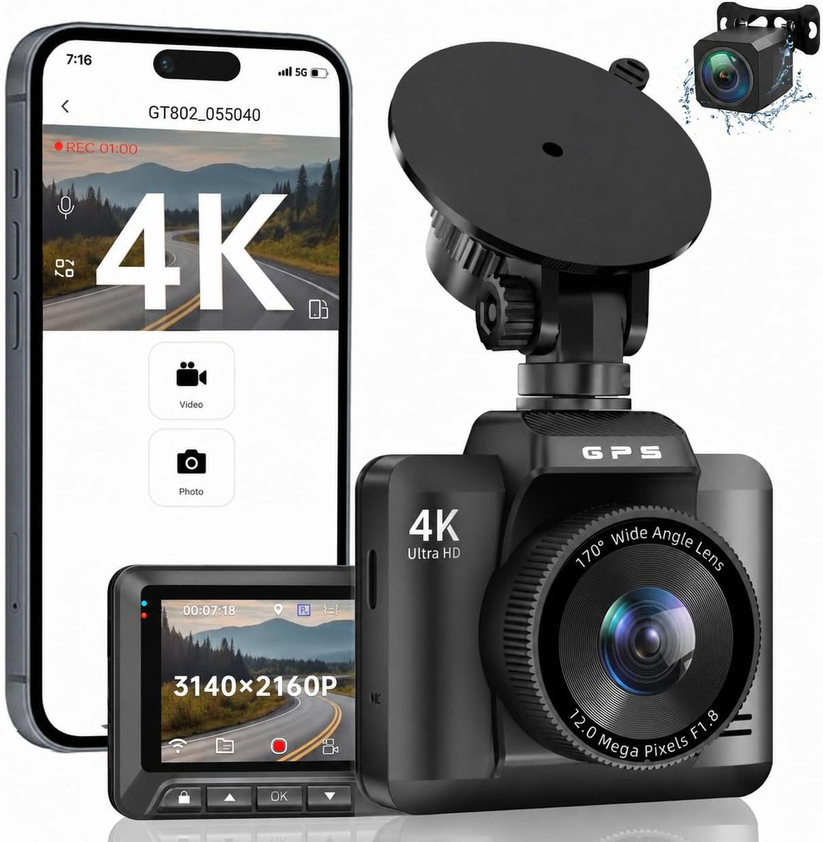 Dash Cam Front and Rear, Ecomoment 4K +1080P Dash Camera for Cars