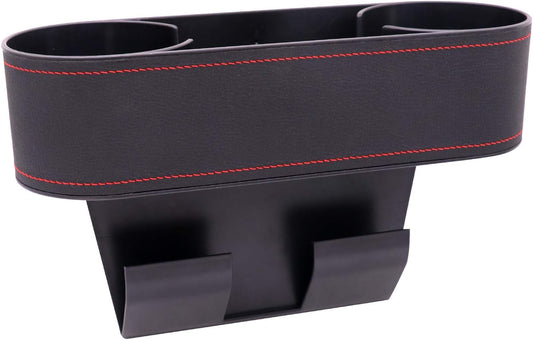 Car Seat Organizer Cup Drink Holders,Multifunctional Gap Filler Storage Box,Insert Organization Helps Reduce Distracted Driving&Holds Phone Mount Mug Bottle Cellphones Coasters Wallet Cards (Black)