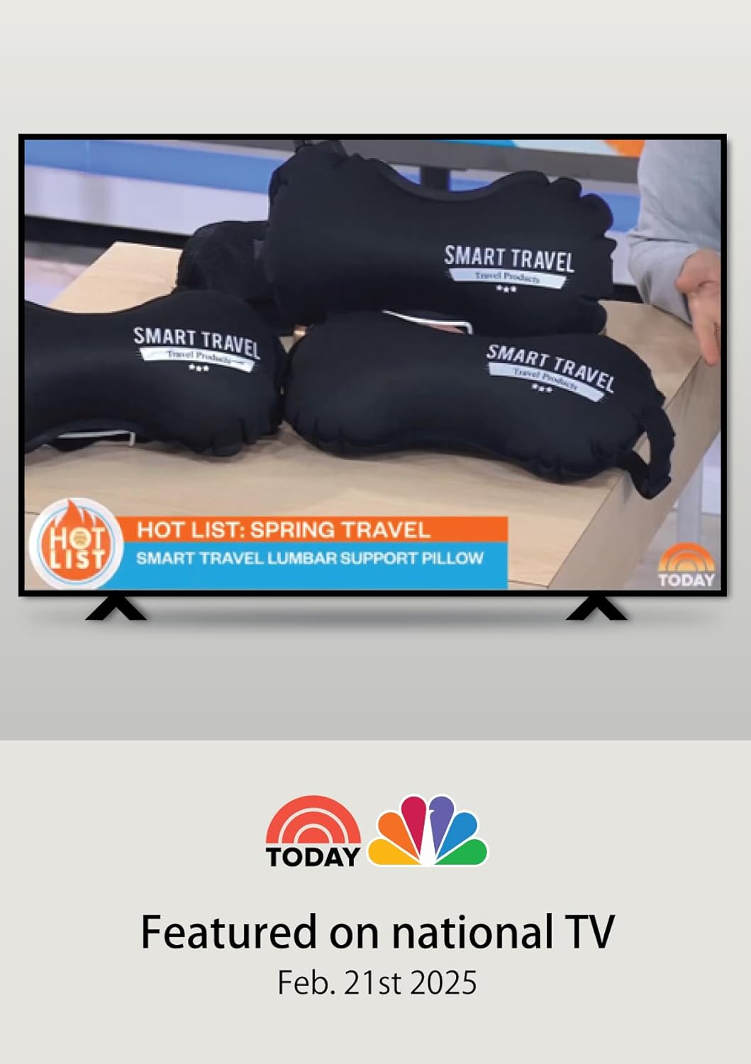 SmartTravel Inflatable Lumbar Support Travel Pillow for Airplane Seat | Adjustable firm back support cushion for long flights, office & car; eases lower back discomfort; self-inflates, packs small