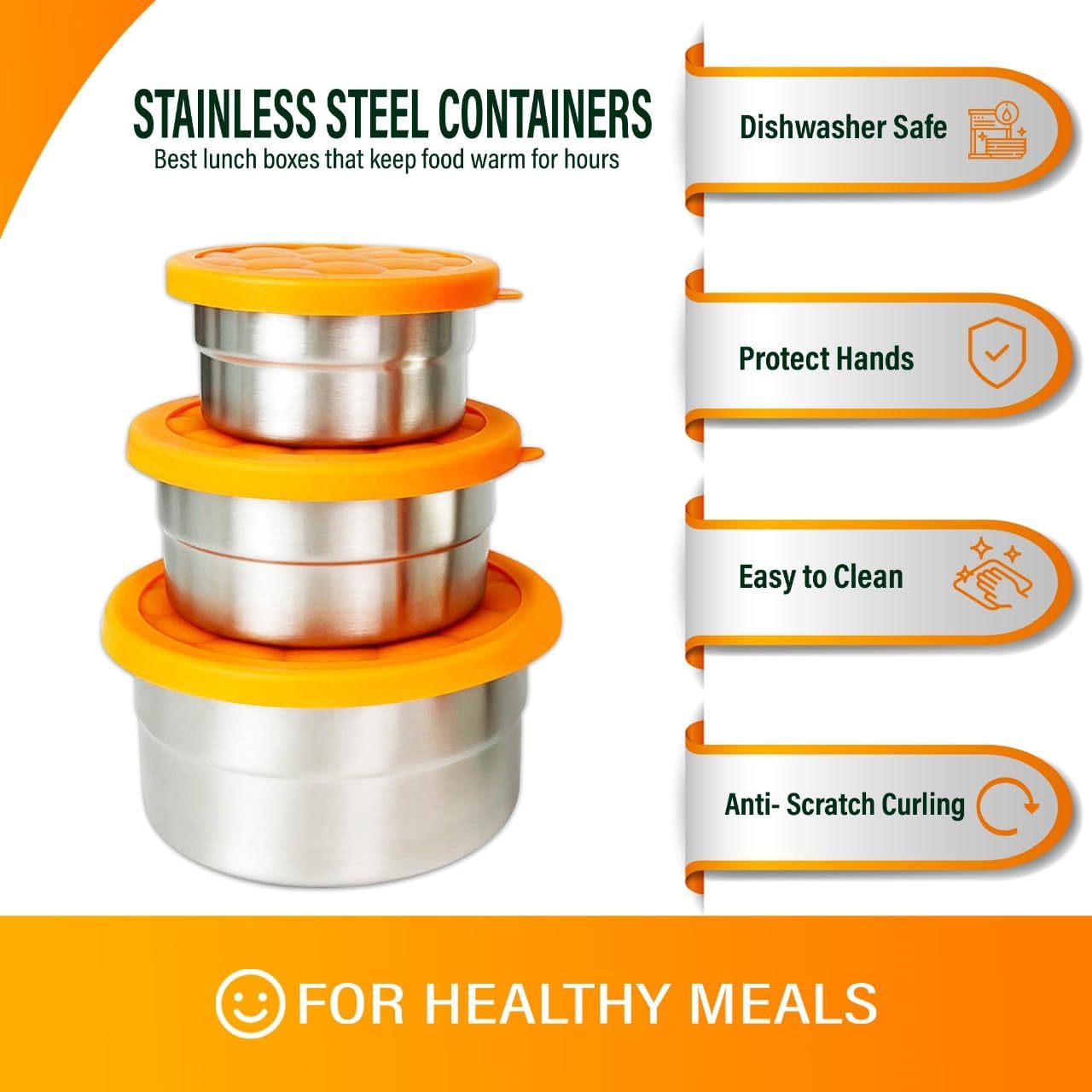 Anas Metal Food Storage Containers with Lids - Stainless Steel, Compact Stackable, Leak Proof, Dishwasher Safe and Microwavable for Lunch, Work, School Travel, Bento Box (4)