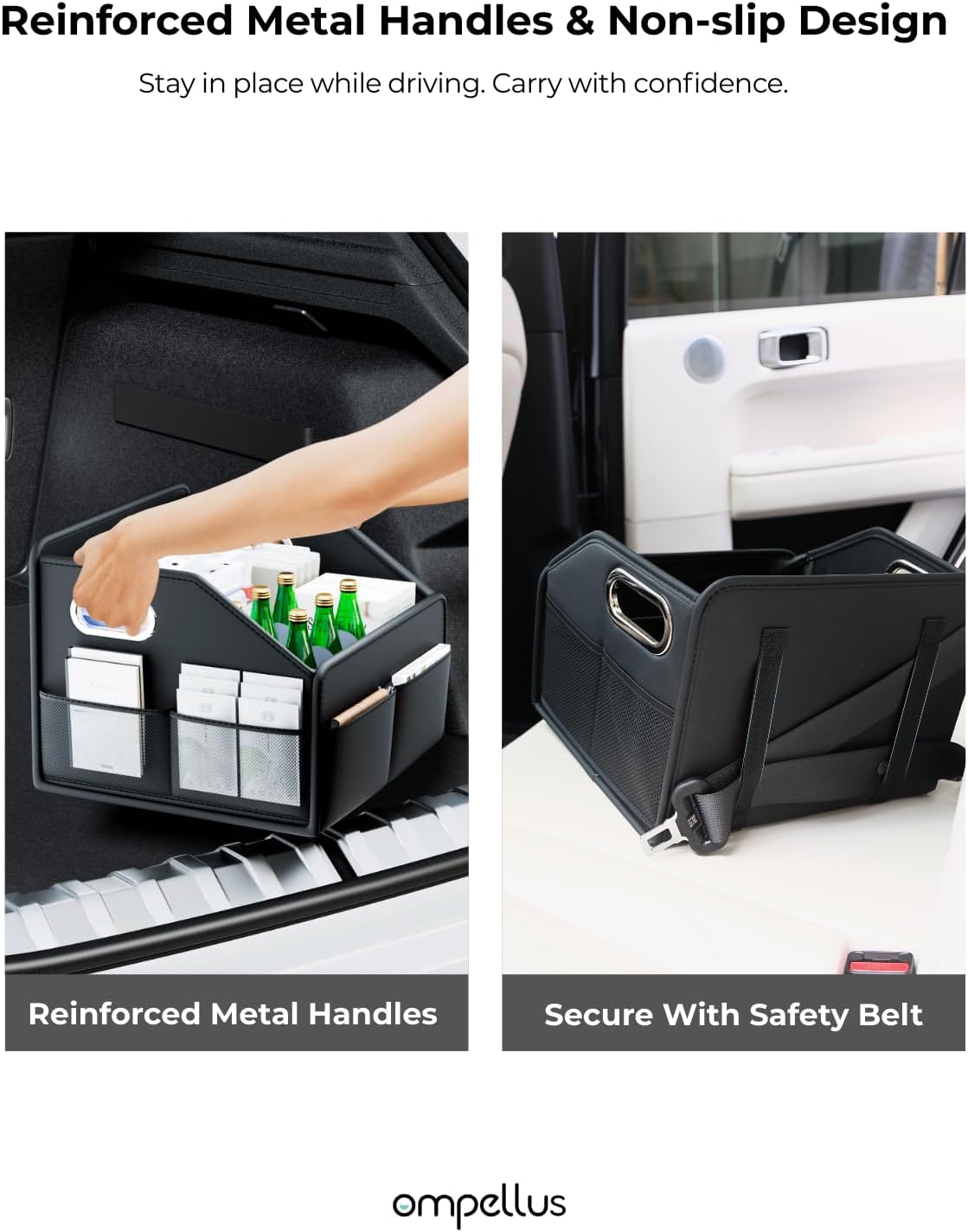 Car Seat Organizer, Collapsible, Black | Multi-Layer Storage, Metal Handles, Upgraded Anti-slip Rear Strap,Premium PU leather,Foldable &amp; Versatile