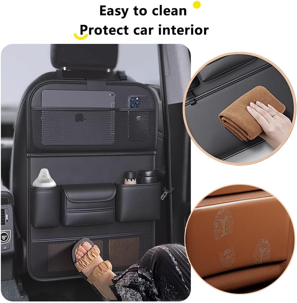 Tumecos Car Backseat Storage Bag with Foldable Table Tray,Large Capacity Seat Back Organizer,Car Kick Mat with Touch Screen Phone Holder,Multifunctional Backseat Protector Cover Pad (Style B)