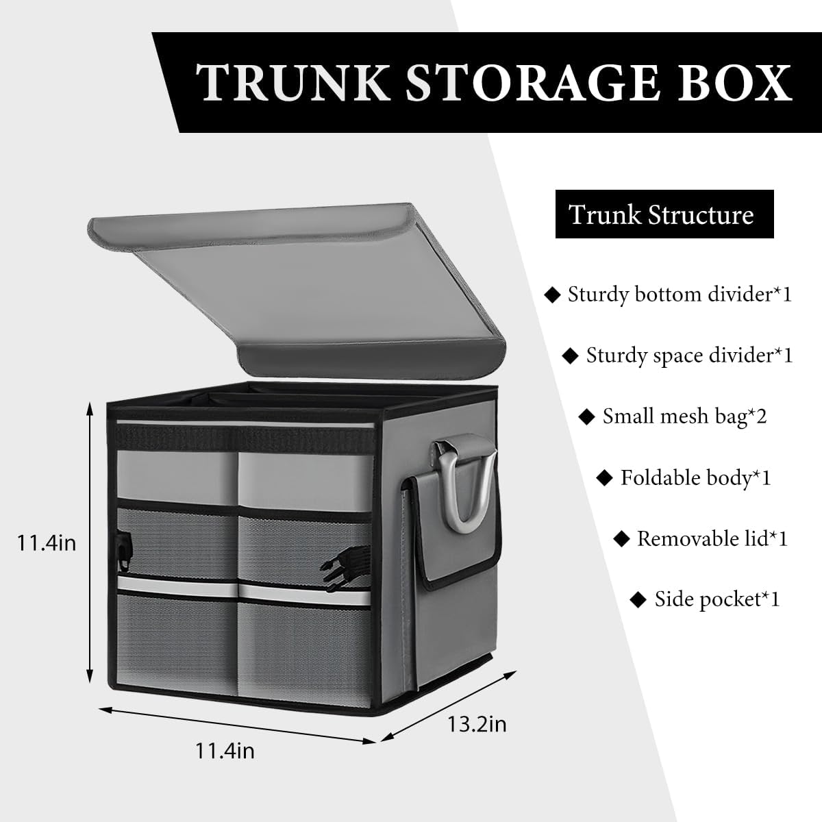 Trunk Organizer with Lid, 28L Collapsible Cargo Organizer with Aluminum Handles & Reflective Strip, Multi-Purpose Waterproof Oxford Storage Box for Cars Trucks SUVs Minivans (Gray)