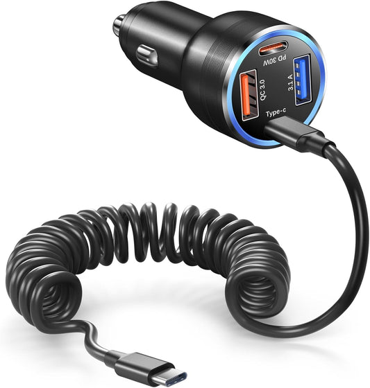 USB C Car Charger, 65W 4-Port Super Fast Charging Cigarette Lighter Adapter