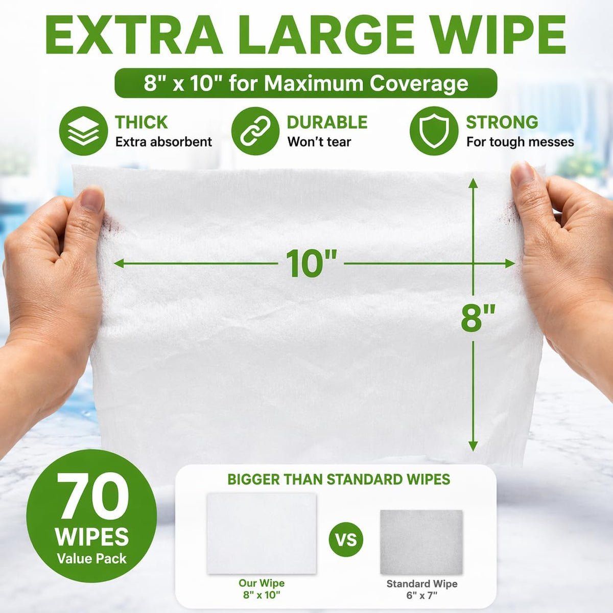 Air Jungles All Purpose Cleaning Wipes 70 Count, XL 8x10 Inch | Heavy Duty for Car Interior, Kitchen, Bathroom, Gym Equipment, Tools, Non-Toxic Safe For Multi-Surface