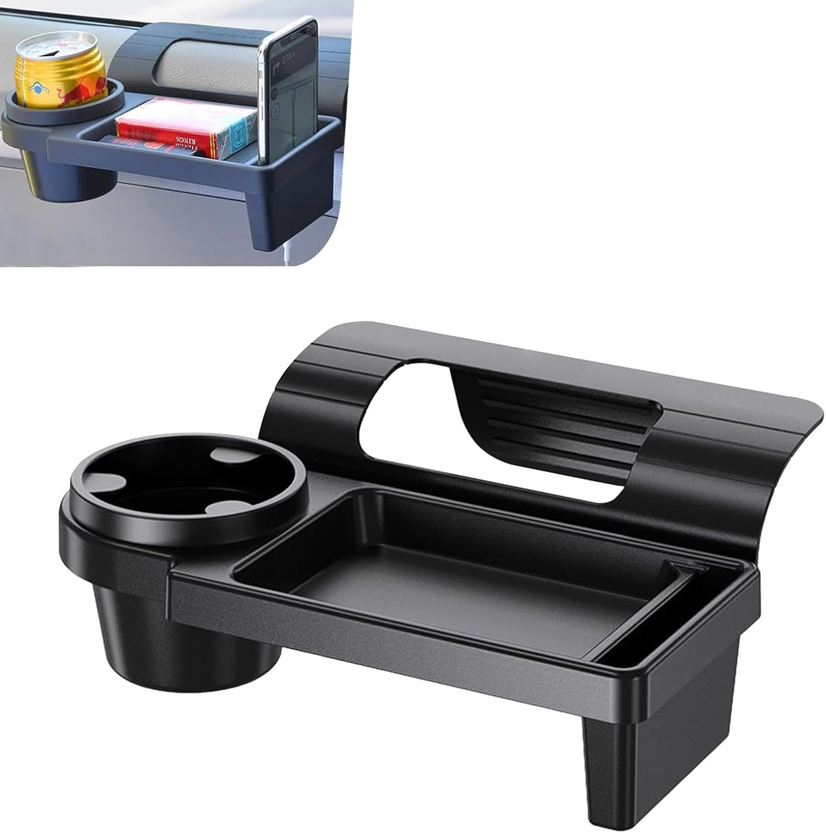 1 PC Car Door Window Cup Holder, Multifunctional 4-in-1 Insert Hanging Box/Phone Mount, ABS Clip-on Coin Storage Organizer, Universal for Most Cars, Trucks, SUVs (Black #B)