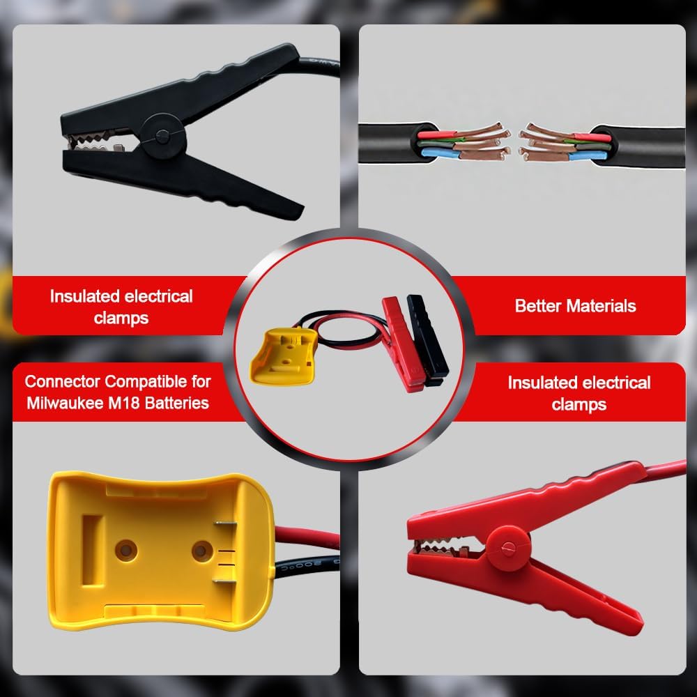 Jumper Cables with Adapter Compatible with DE.Walt 20V Batteries 8AWG 2FT