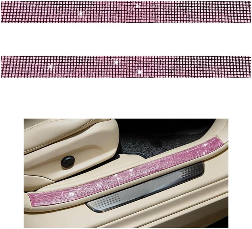2PCS Bling Car Door Sill Protector, Shiny Crystal Rhinestone Door Edge Entry Guard Cover Strip, Sparkling Anti-Collision Auto Threshold Bumper Scuff Sticker, Universal for Vehicles (Red)