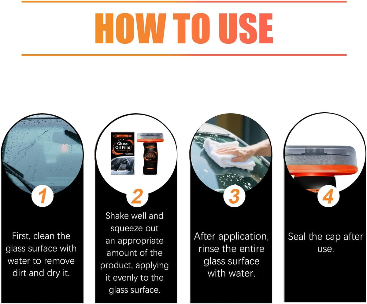 2PCS Windshield Cleaner & Glass Oil Film Remover,100ml Car Glass Cleaner with Brush,Removes Oil,Grease & Fog,Wiper Residue, Anti-Fog Glass Emulsion Cleaner for Clear Driving Visibility