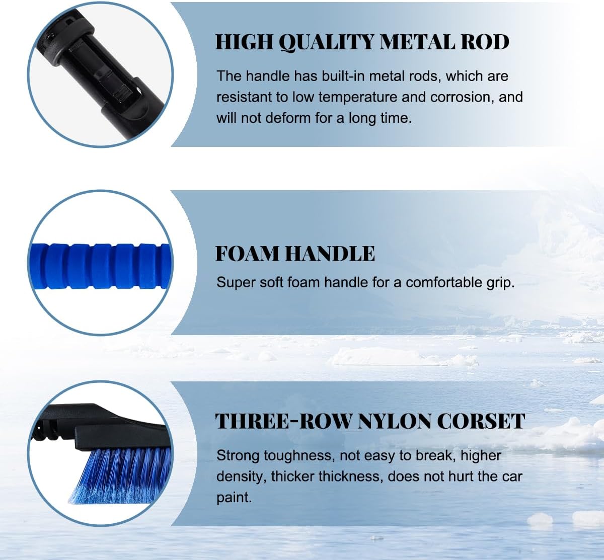 Wevdn 25" Snow Brush and Ice Scraper for Car Windshield, Detachable Snow Scrapers with Ergonomic Foam Handle, 2 in 1 Snow Scraper and Ice Shovel, Winter Snow Removal Accessories for Car (Blue)