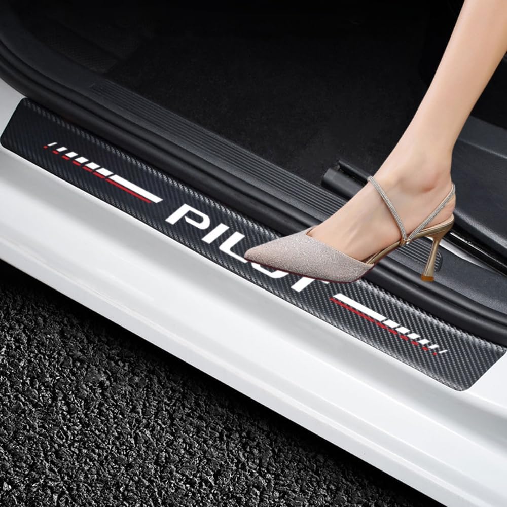 4Pcs Car Door Sill Protector for Civic Accessories Fit for Civic Carbon Fiber Leather Door Sill Sticker, Decoration Door Sill Scuff Plate Sticker for Auto SUV