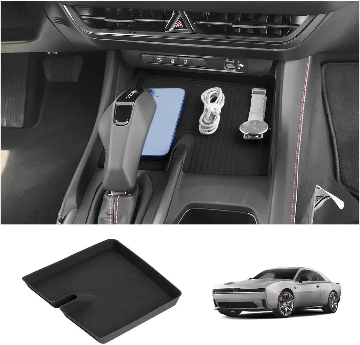 LUWU Center Console Anti-Slip Mat Compatible with 2024 2025 2026 2027 Charger Daytona R/T Scat Pack Accessories Silicone Protective Pad Liner Premium Protective Pad Phone Charger Liner Mat