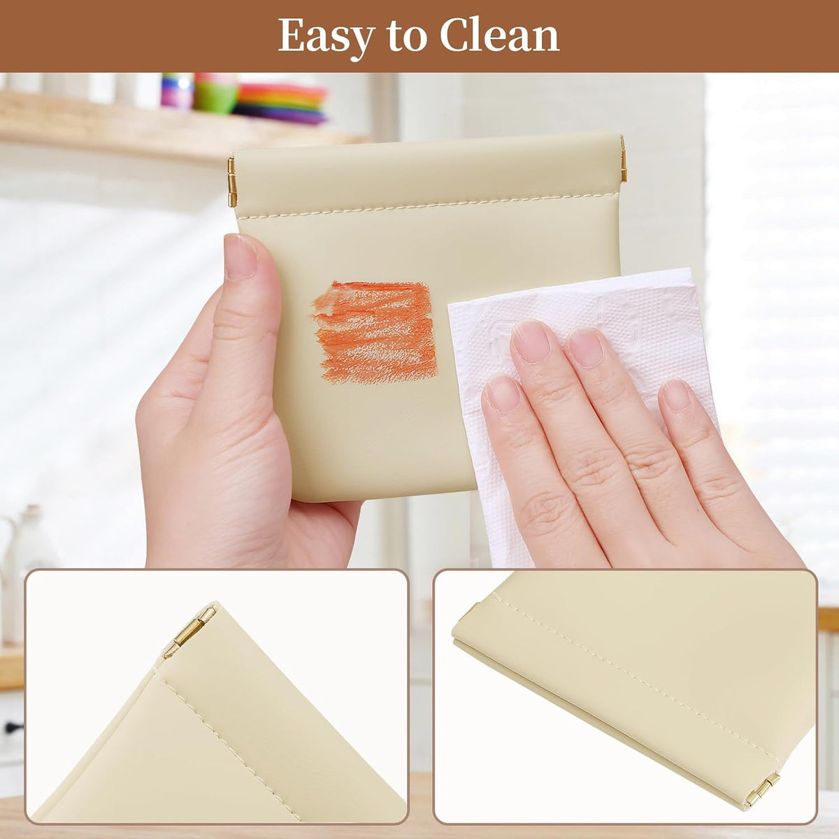 2 Pack Small Makeup Bag for Purse, Cosmetic Travel Pouch, Beige