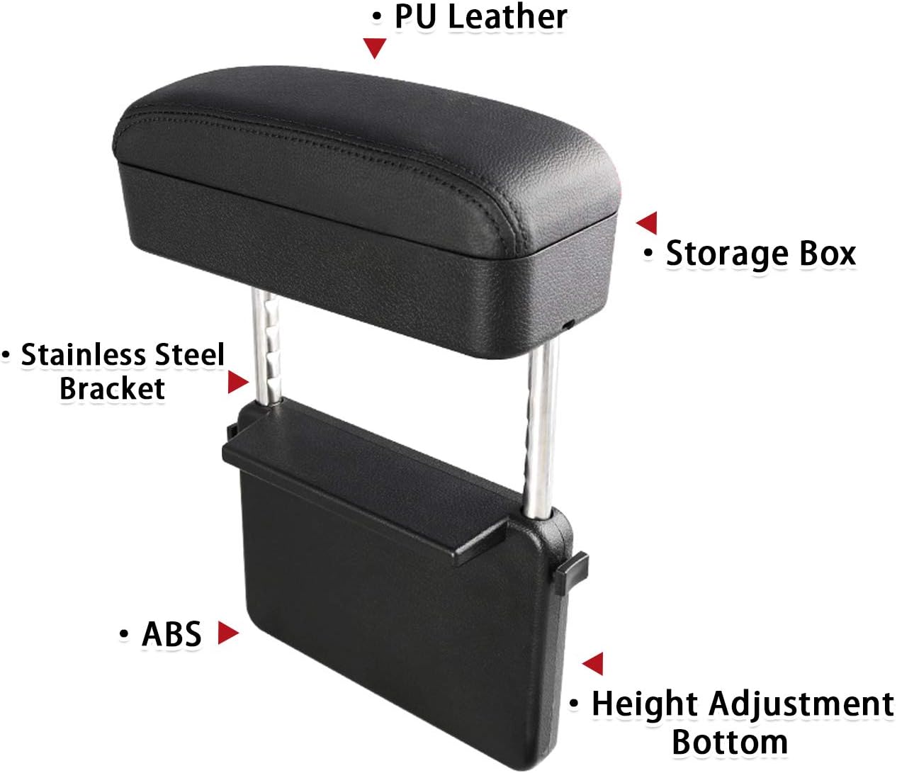 SKTU Auto Car Armrest Extender Support Elbow & Forearm Arm Wrist Rest Support Adjustable Height Comfort Pad Universal Fit for Most Car Models Center Console (Black with Organizer)
