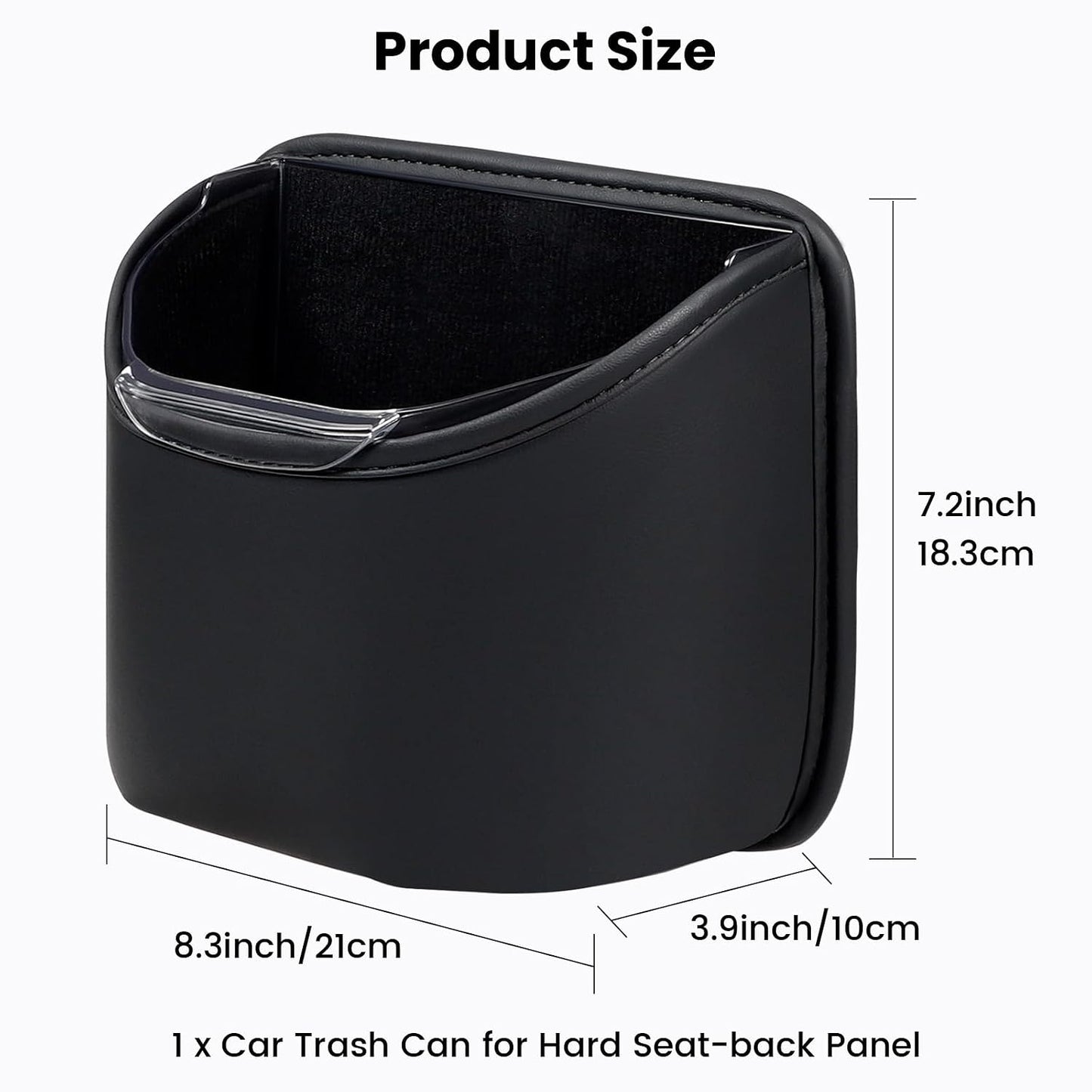 1797 Car Trash Can for Back Seat, Automotive Garbage Bin Clip on Front Seat Back, PU Leather with Leakproof Removable Plastic Liner, 0.42 Gallon Capacity for Small Trash