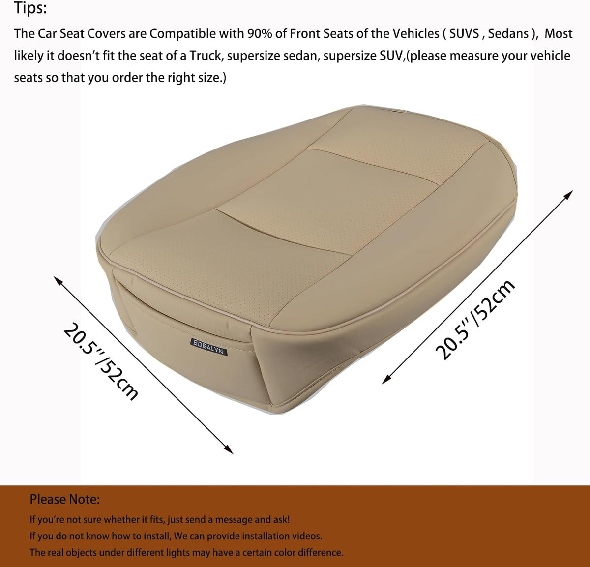 PU Leather Car Bottom Seat Cover Front Car Seat Protection Cover for Most Four-Door Sedan&SUV,Ultra-Luxury Single Seat Cover Without Backrest 1PCS (W 20.8× D 21× T 0.2inch) (3D-Beige)