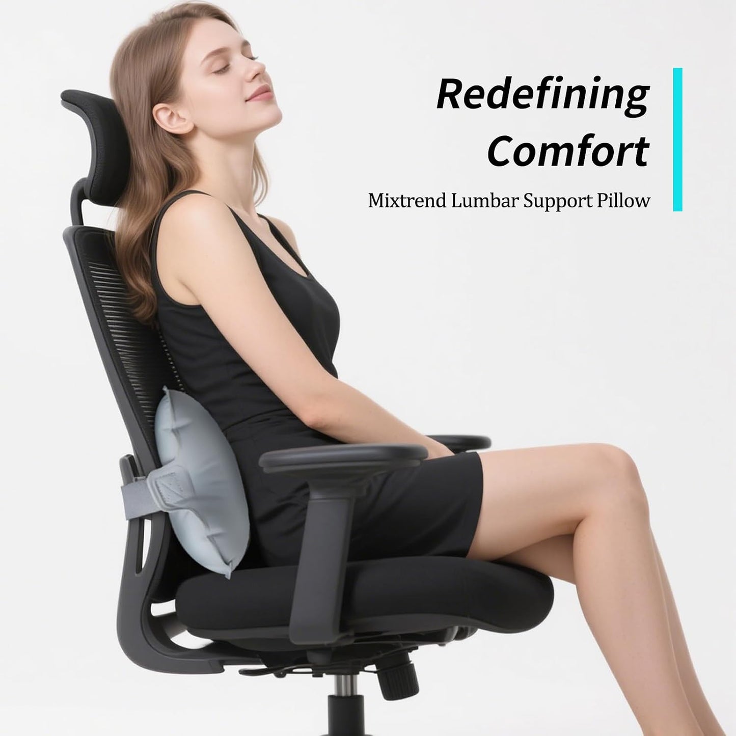 Mixtrend Travel Lumbar Pillow Inflatable Lumbar Support Pillow with Memory Foam, Back Support Pillow for Airplane Long Flight, Essential Travel Support Pillow for Women Men Kids