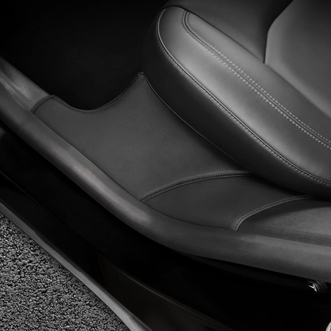 FASTCHE for Tesla Model Y Door Sill Protector 5 Seater (NOT Fit 7 Seater) PU Leather Rear Seat Anti-Dirty Mat Anti Kick Pad Model Y Accessories (2 Packs)