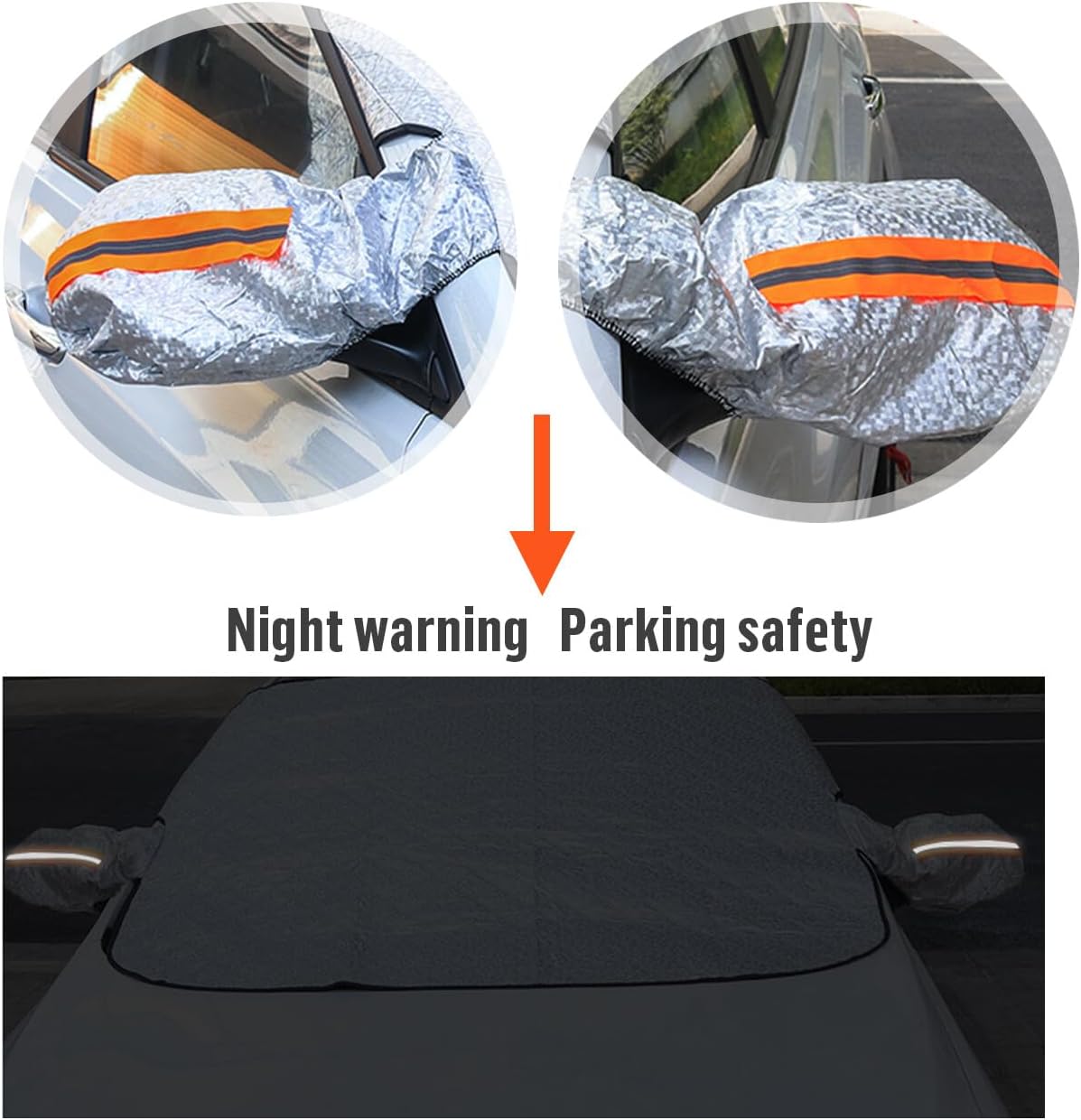 Car Windshield Snow Ice Cover with Side Mirror and Elastic Hook, 5 Magnetic Automotive Windshield Snow Frost Cover, Foldable Car Windshield Sun Shade for Most Cars, SUV/Truck/MPV(61"x46"Inch)