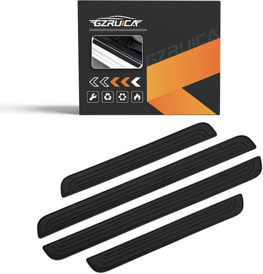 Door Sill Plate Protectors for Car - Universal Door Entry Guards Sill Scuff Cover Panel Step Protector, Welcome Pedal Protector Cover, No Pattern, Full Black Base, 4pcs/Set
