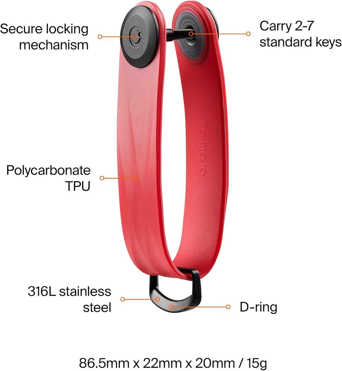 orbitkey New Active Key Organizer Lite w/updated D-Ring | Weather Resistant, Stainless Steel Locking Mechanism