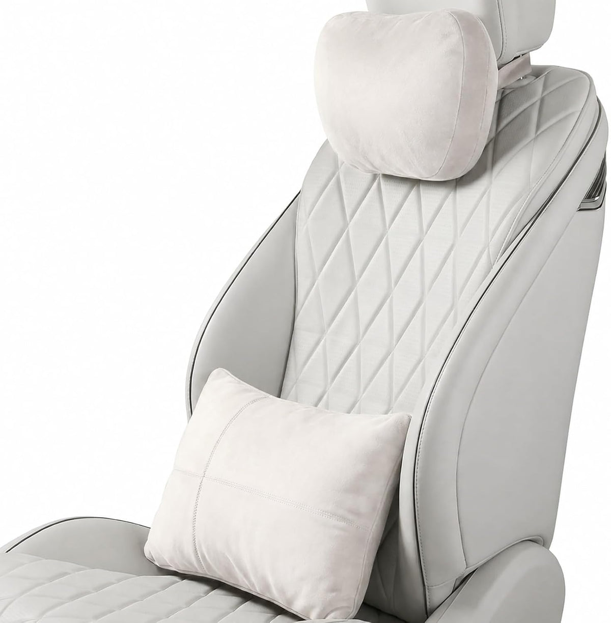 2 PCS Car Pillow for Driving Seat Soft Suede Headrest Neck & Lumbar Support