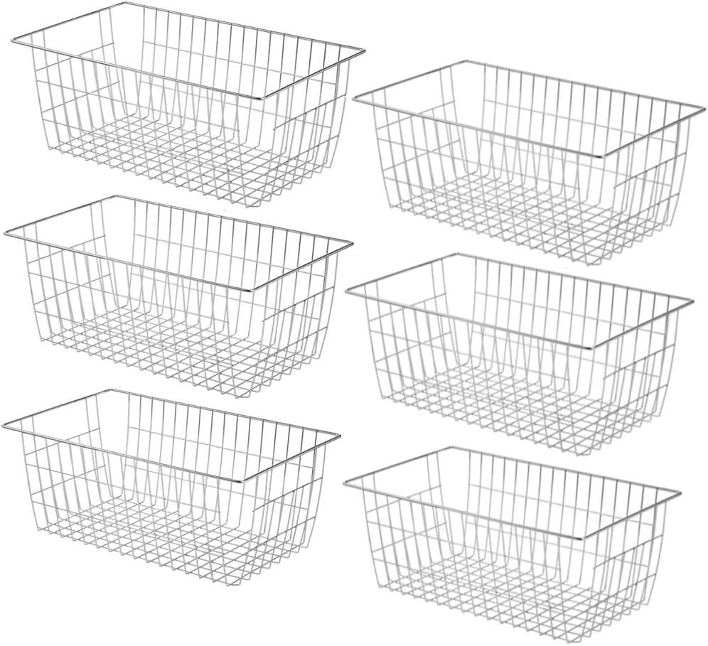 Slideep Farmhouse Wire Organizer Storage Bin Basket with Handles, Food Storage for Kitchen Cabinets, Pantry, Closet, Bedroom, Bathroom, Office 6 Pack