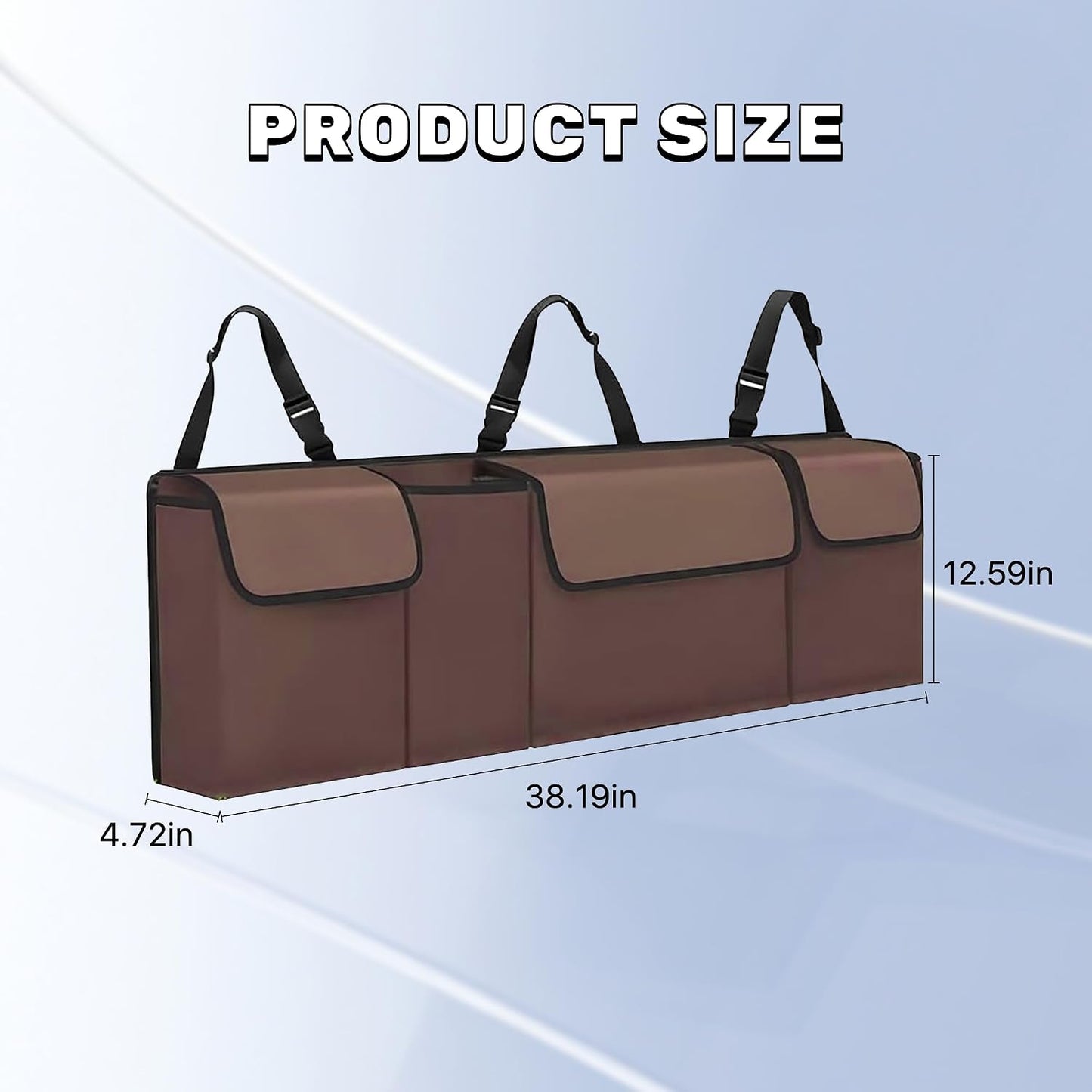 Car Trunk Organizer, Waterproof Backseat Hanging Large Storage with Adjustable Straps, Collapsible Cargo Bag with 4 Pockets, Car Interior Accessories for Truck, SUV, MPV (Brown)