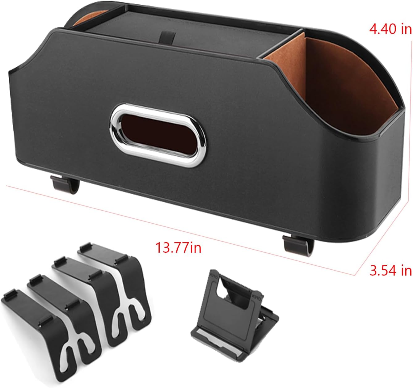 Car Back Seat Organizer with 2 Drink Cup Holder and Tissue Box, Headrest Hanging Storage Box with Hooks and Phone Holder, Multi-Functional Storage for Kids and Travel. (Black)