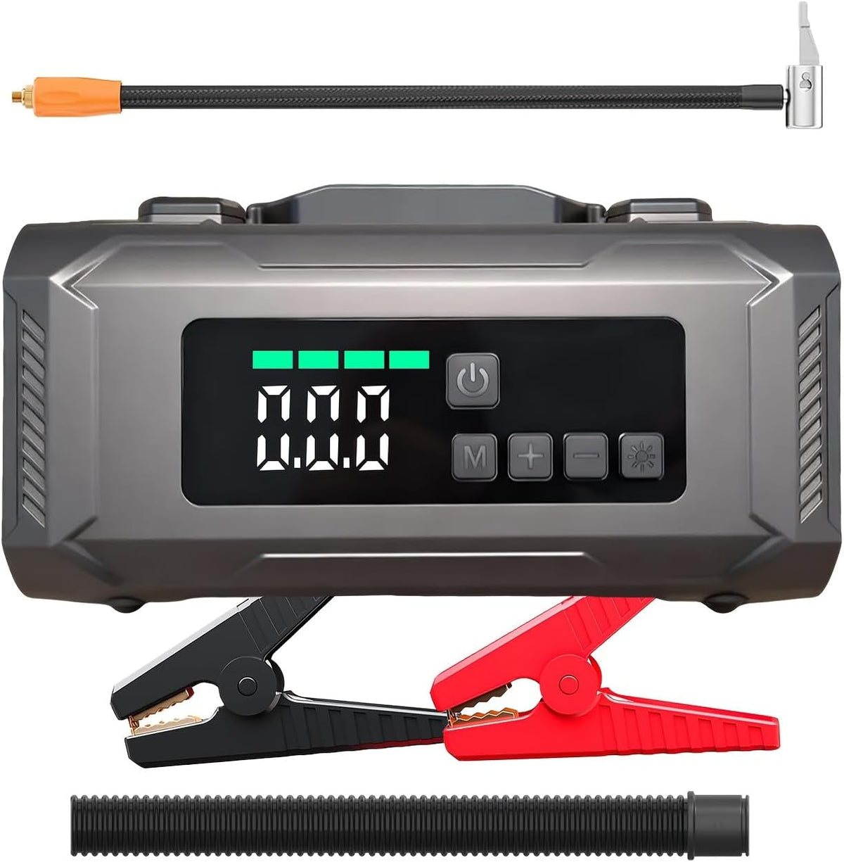6-in-1 Jump Starter with Air Compressor, 14800mAh Portable Car Battery Booster, 12V Jumper Box with 150PSI Tire Inflator, LED Light, Air Pump for All Gas/8.0L Diesel