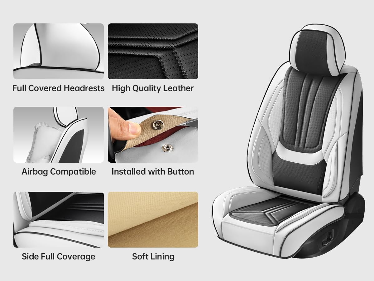 Black White Car Seat Covers Front Seat, Leather seat covers, Universal Fit