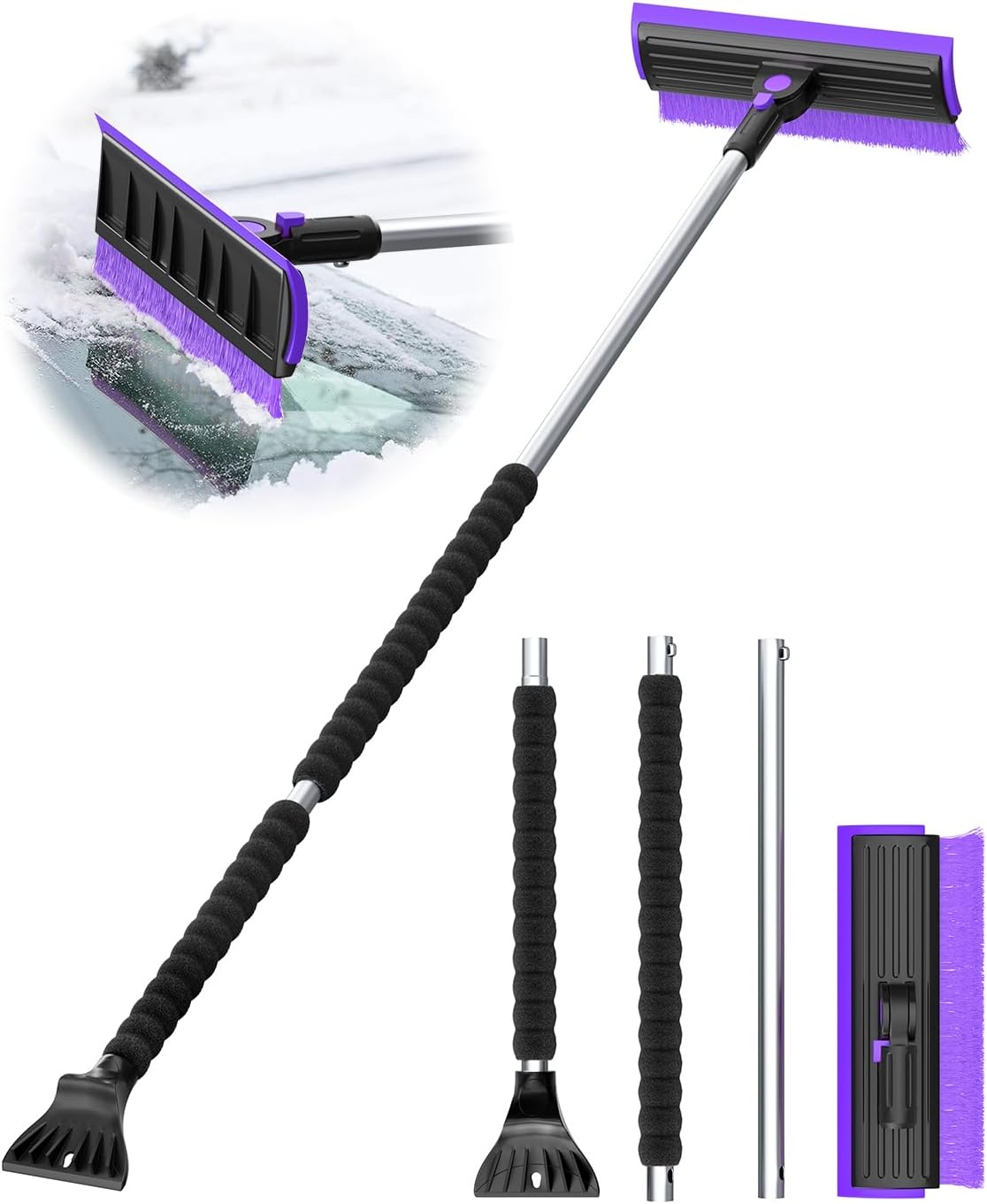 helloleiboo 55.7" Extra Long Ice Scraper with Snow Brush, Purple