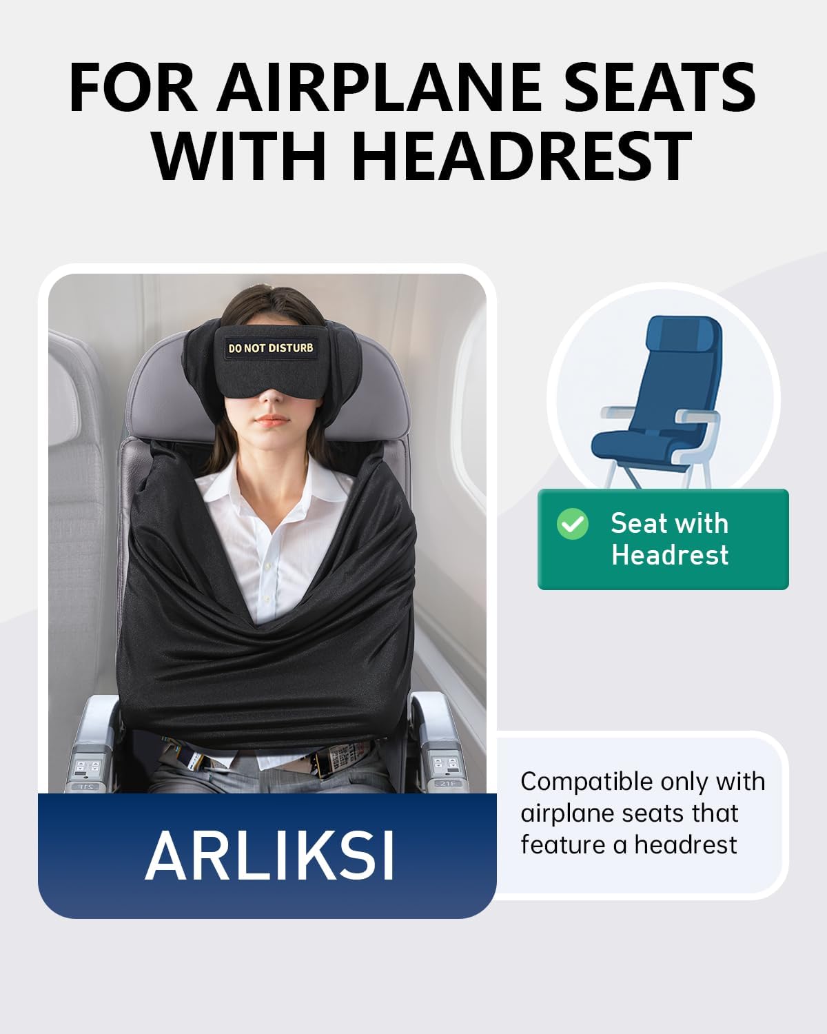 Travel Pillow and Blanket Set, Compact Airplane Pillow Bag with Eye Mask for Long Flights Sleeping, 360° Support Head Strap Travel Essentials for Plane Sleep Neck Upright, Stop Head Bodding (Black)
