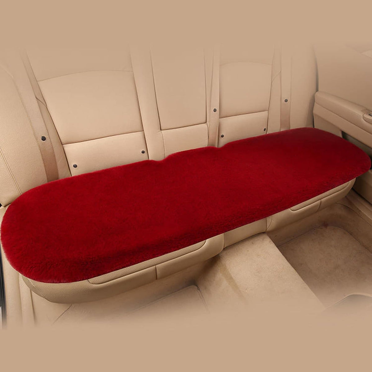1 Set 3 pcs Soft Fluffy Auto Seat Cover Faux Wool Auto Front & Back Seat Pad Car Seat Cover Protector Cushion Soft Warm for Winter Mat Universal Fit (Wine red)