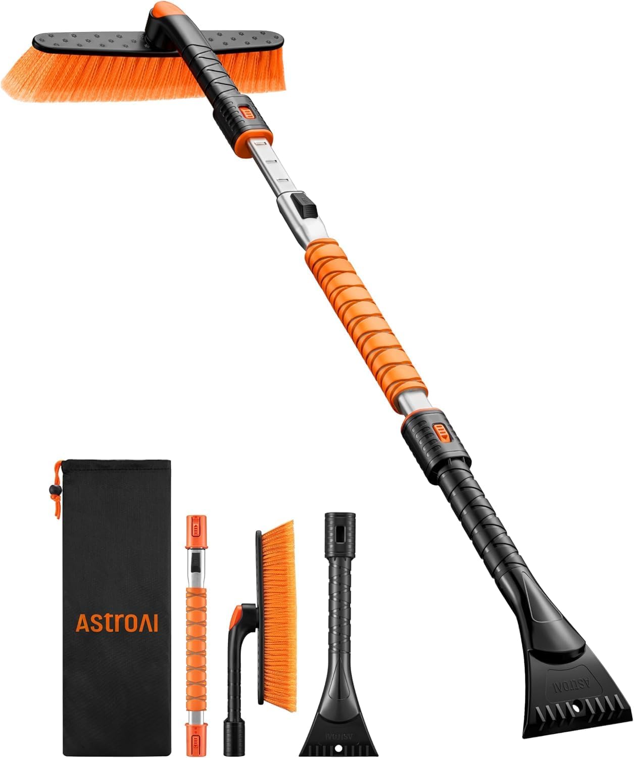 AstroAI 47.2" Ice Scrapers for Car Windshield and Extendable Snow Brush with Foam Grip and 360° Pivoting Brush Head for Auto Car Truck and SUV(Orange)