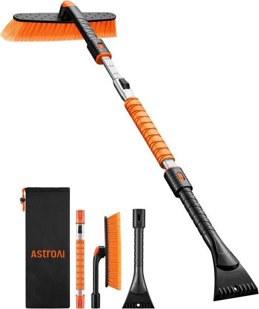 AstroAI 47.2" Ice Scrapers for Car Windshield and Extendable Snow Brush with Foam Grip and 360° Pivoting Brush Head for Auto Car Truck and SUV(Orange)