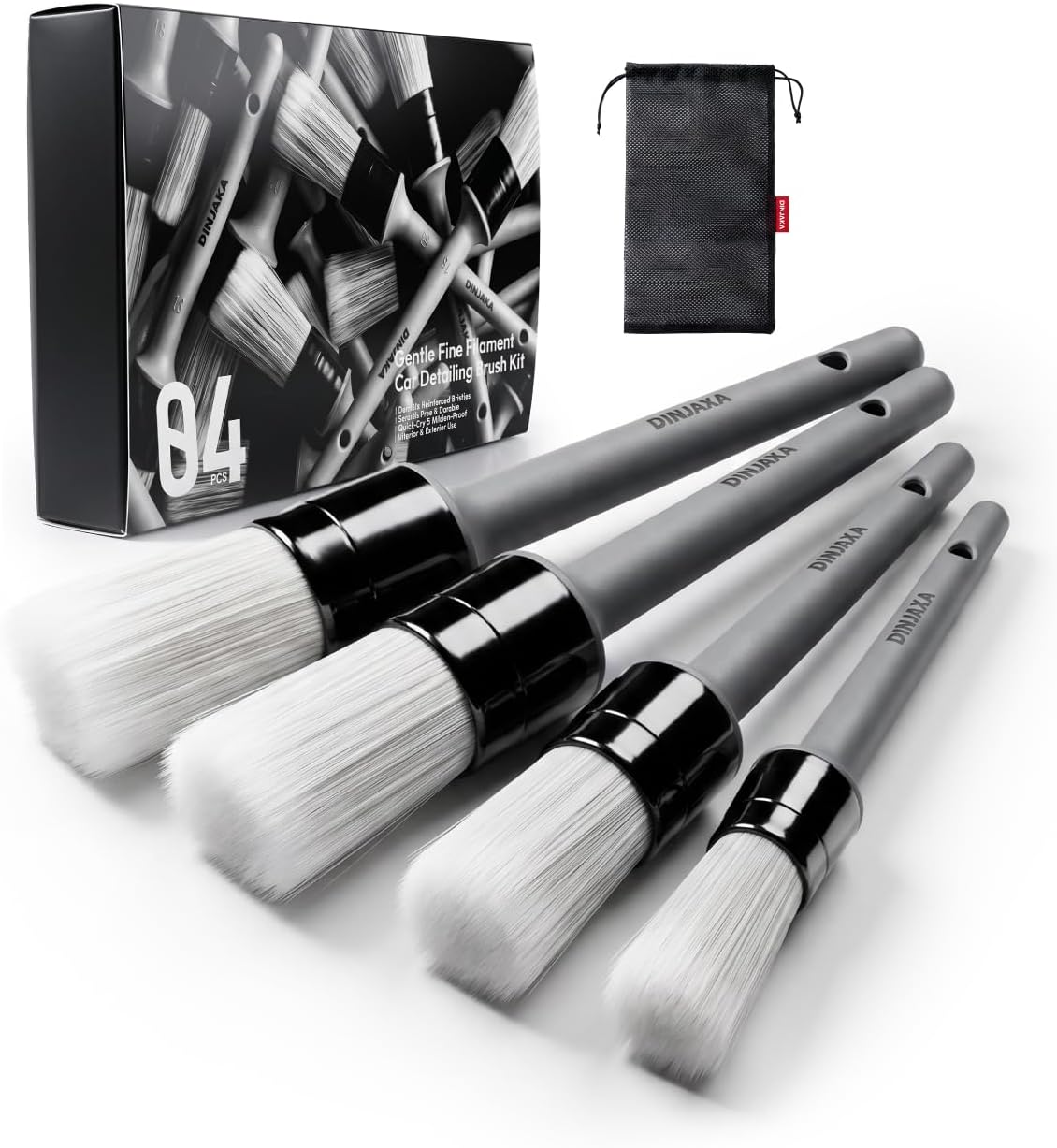 Car Detailing Brush Set Boar Hair 4 Pack Interior Exterior Vents